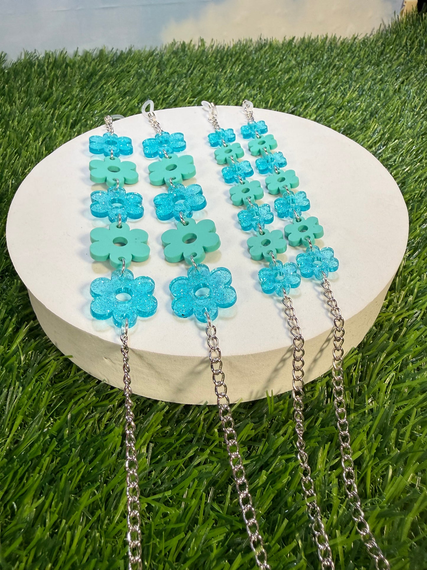Aqua Blue Flower Sunglasses Chain