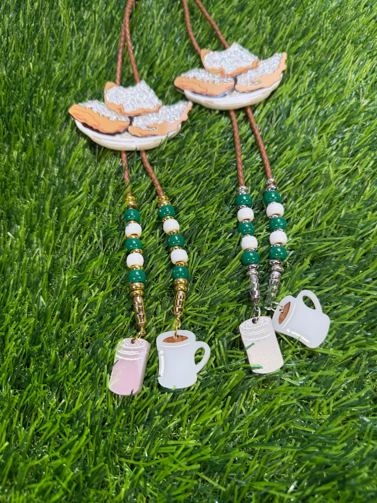 Order of Beignets Bolo Tie - Green Beads with Charms