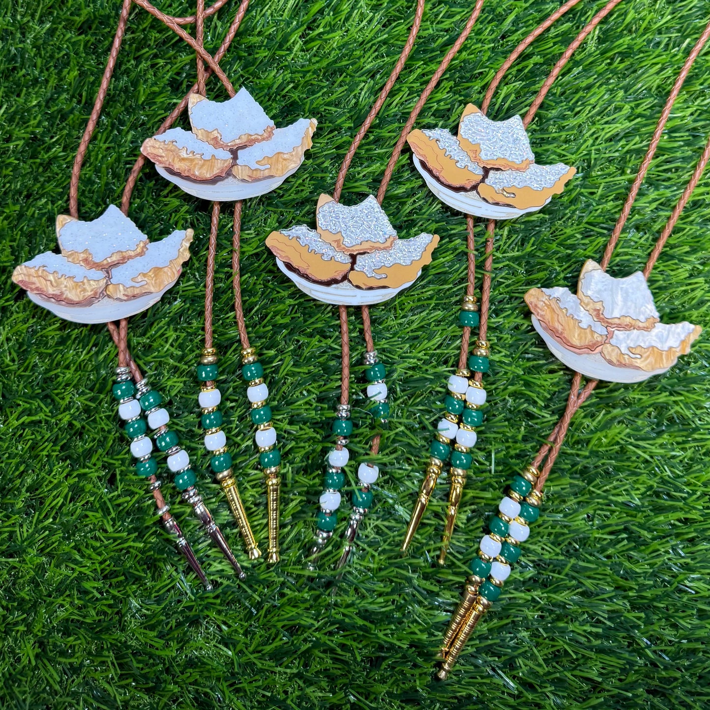 Order of Beignets Bolo Tie - Green Beads