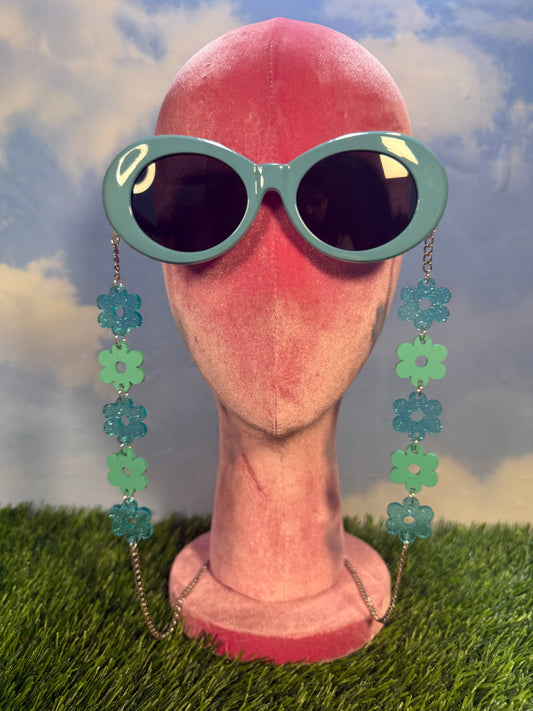Aqua Blue Flower Sunglasses Chain