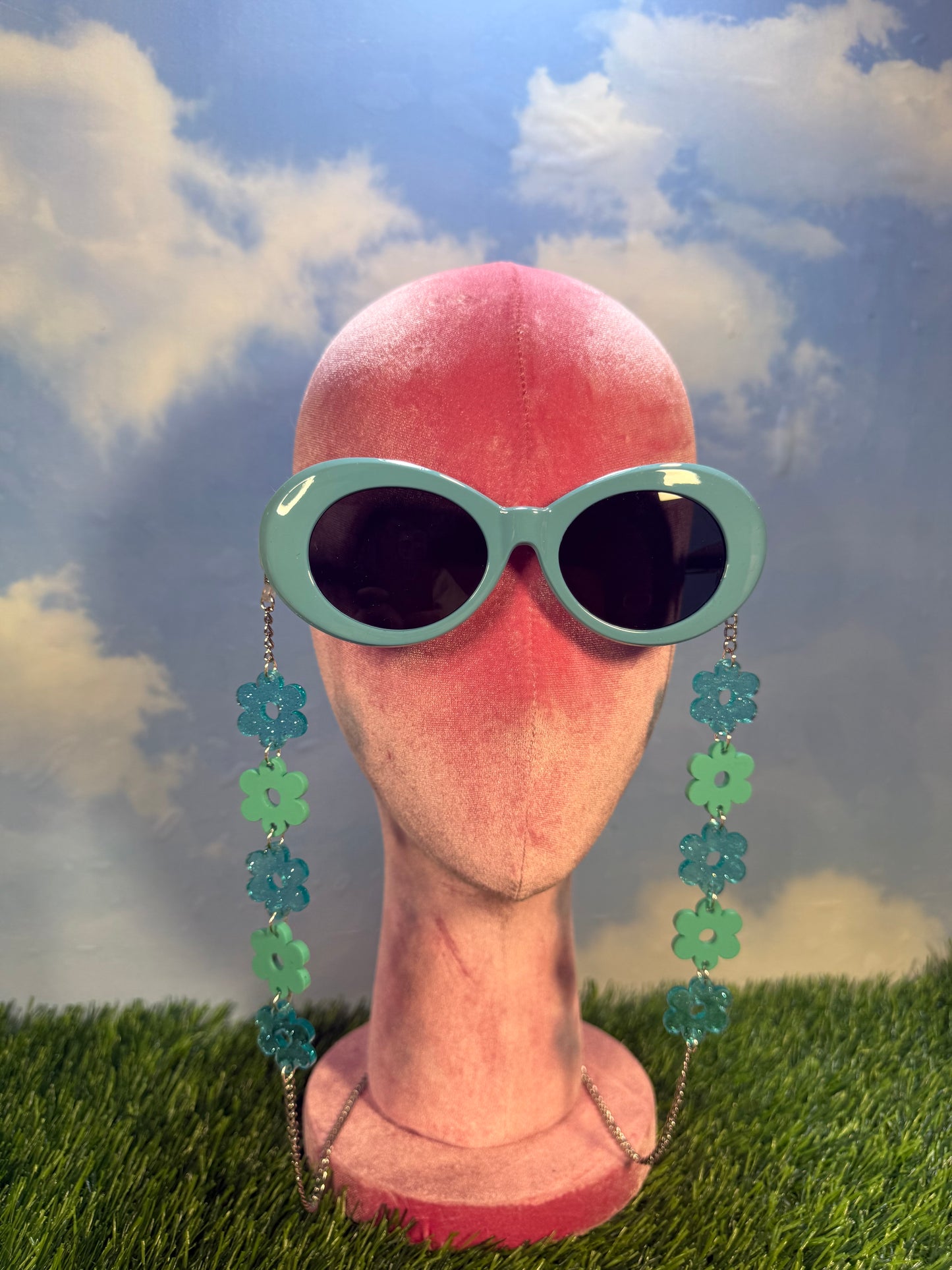 Aqua Blue Flower Sunglasses Chain