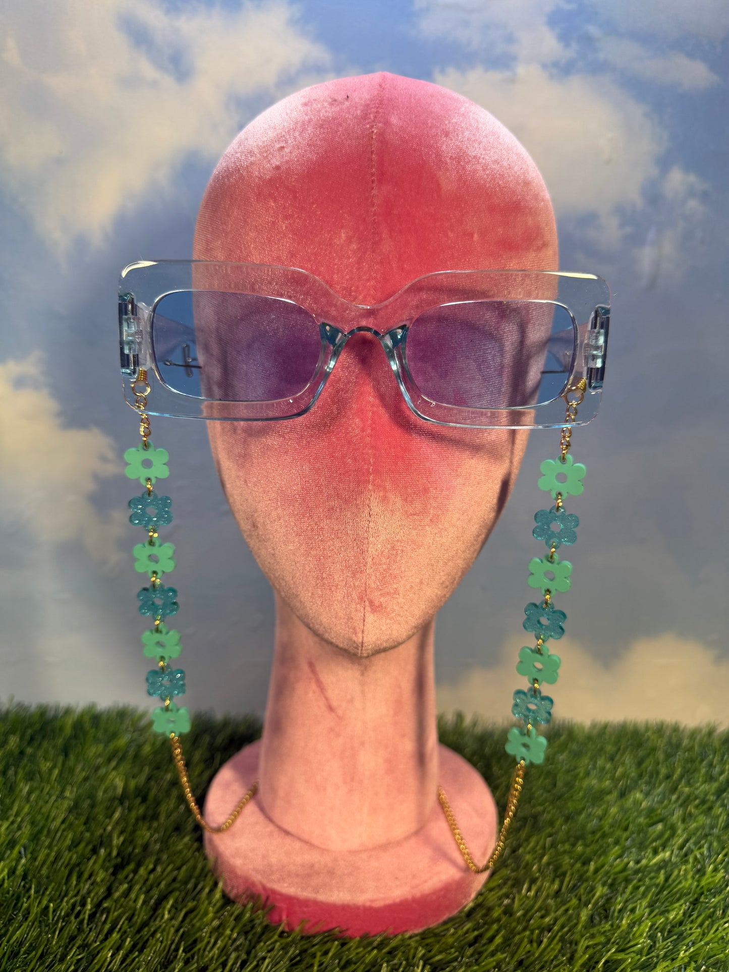 Aqua Blue Flower Sunglasses Chain