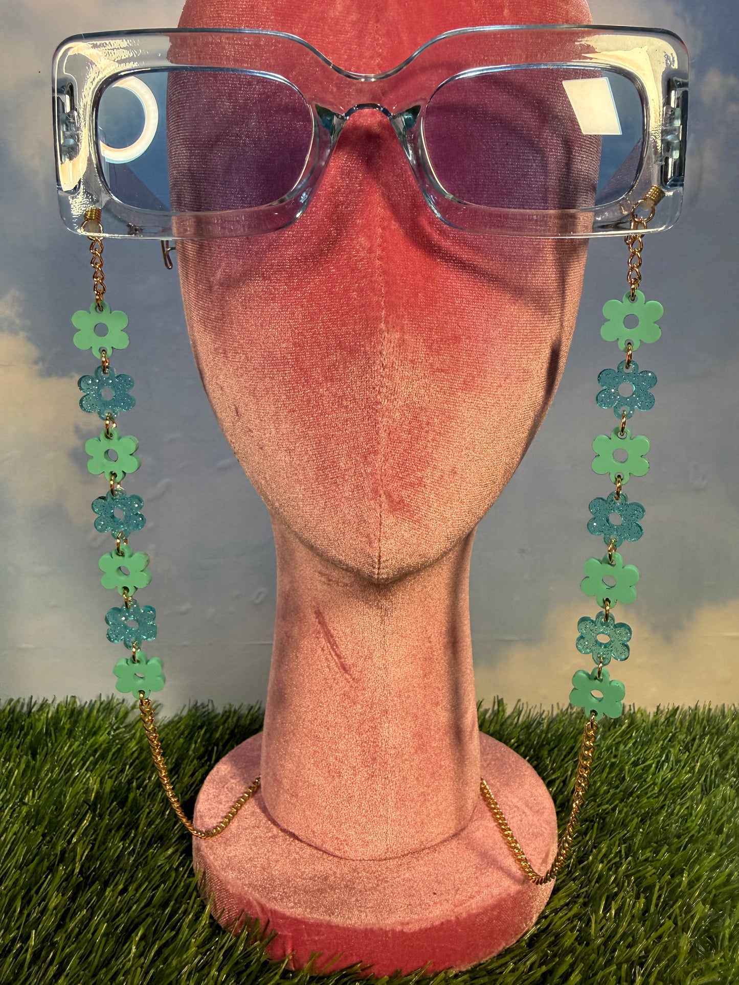 Aqua Blue Flower Sunglasses Chain