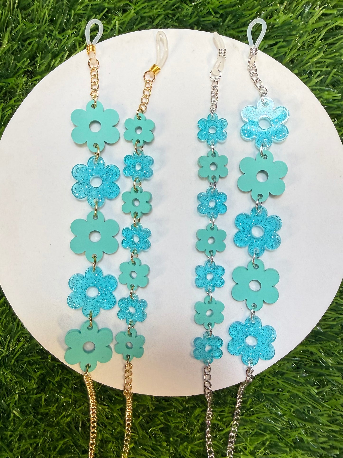 Aqua Blue Flower Sunglasses Chain