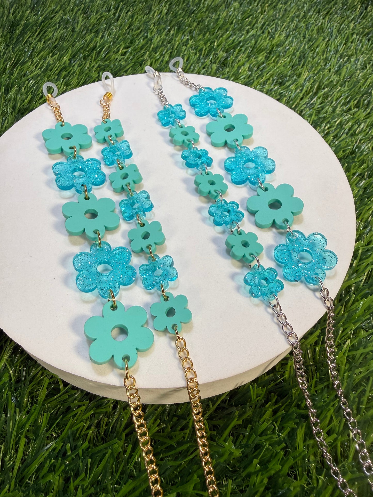 Aqua Blue Flower Sunglasses Chain
