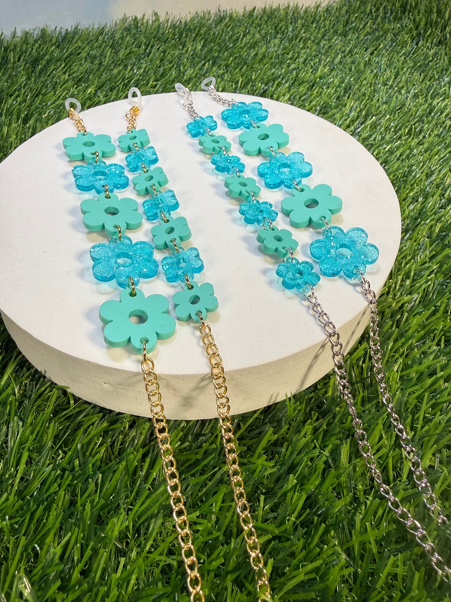 Aqua Blue Flower Sunglasses Chain