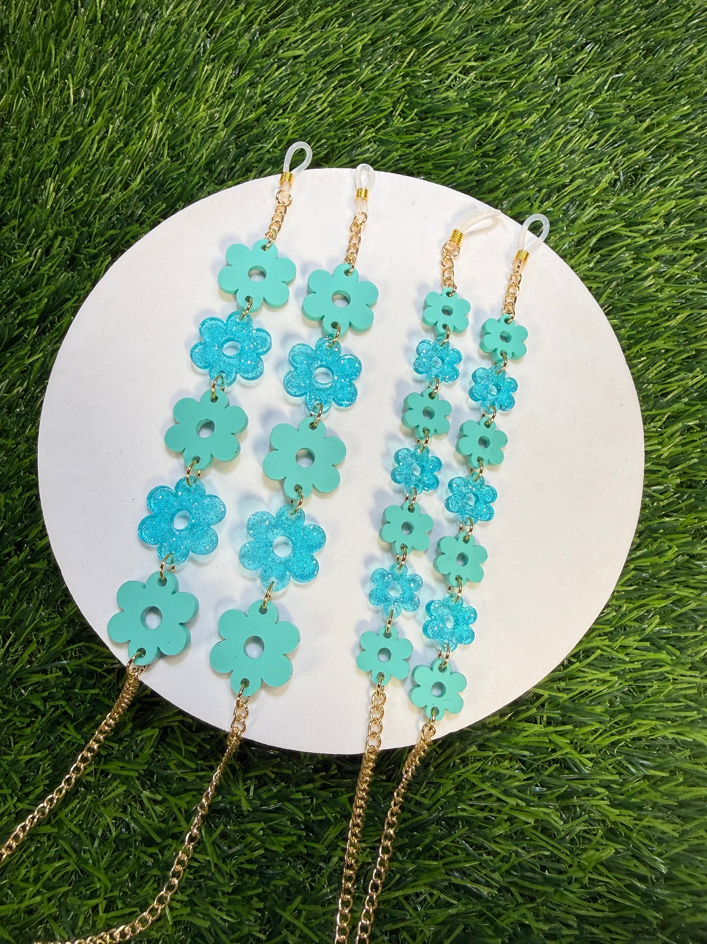 Aqua Blue Flower Sunglasses Chain