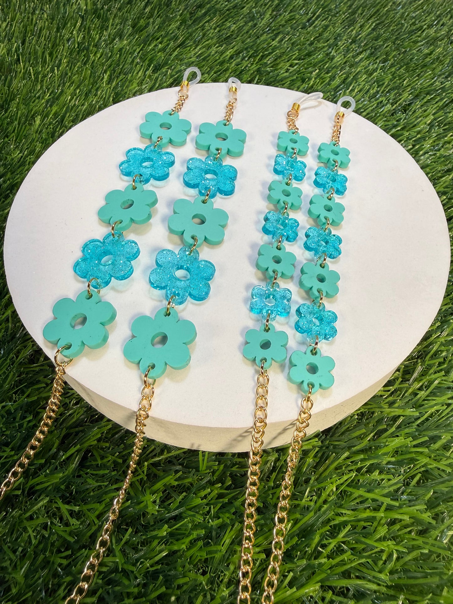 Aqua Blue Flower Sunglasses Chain