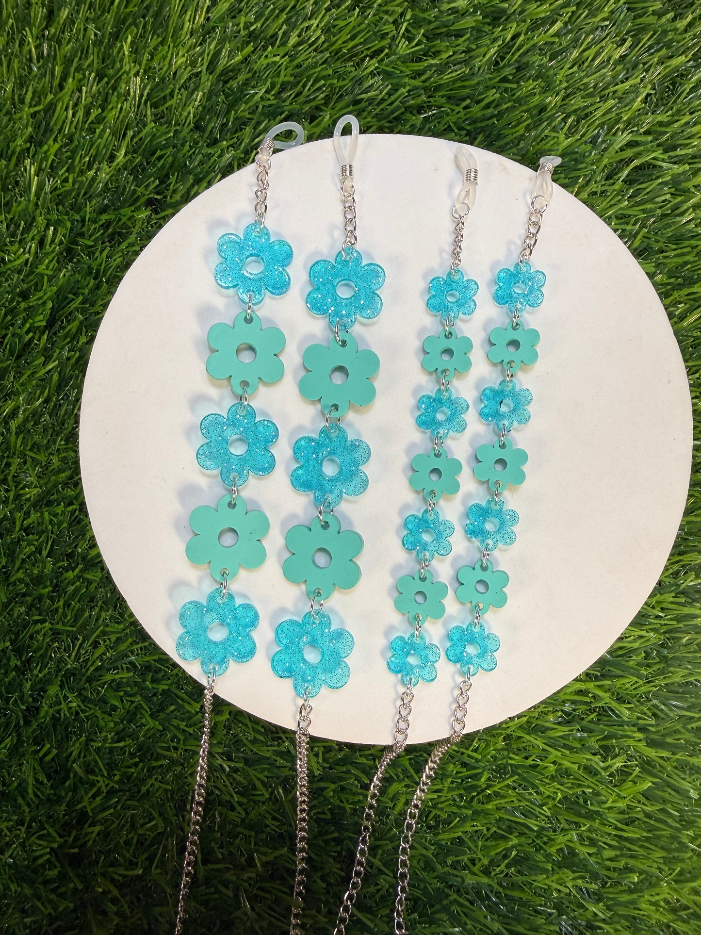Aqua Blue Flower Sunglasses Chain