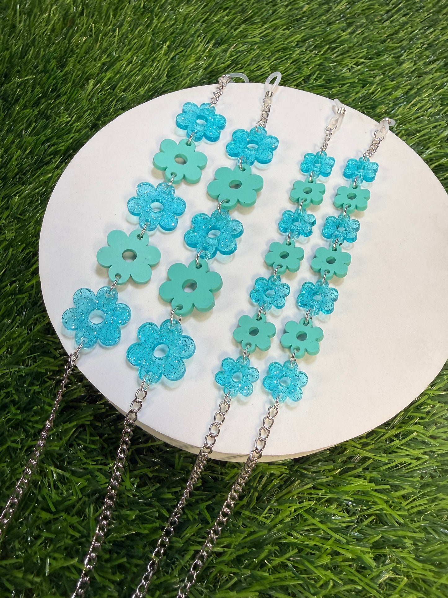 Aqua Blue Flower Sunglasses Chain