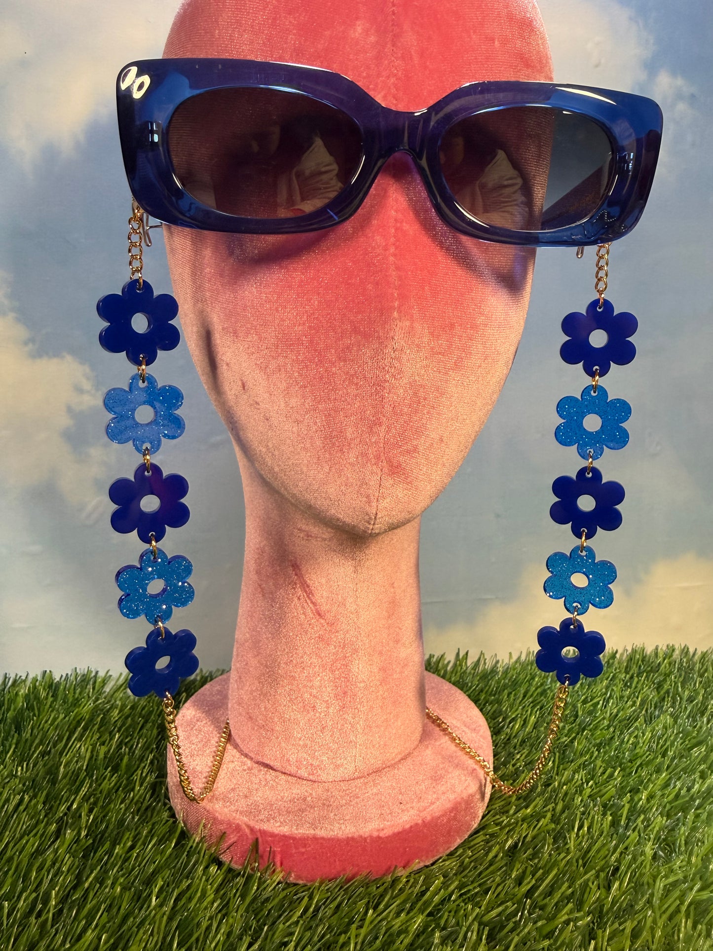 Dark Blue Flower Sunglasses Chain