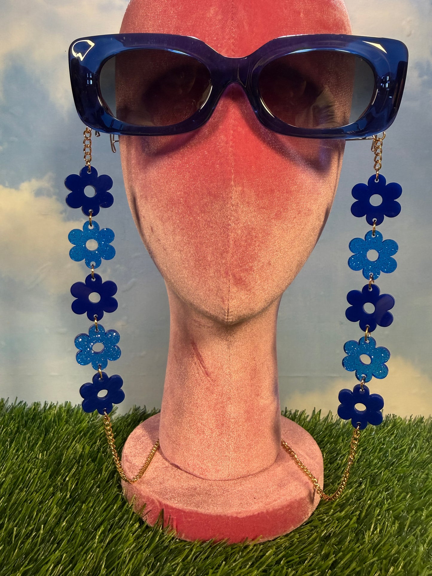 Dark Blue Flower Sunglasses Chain