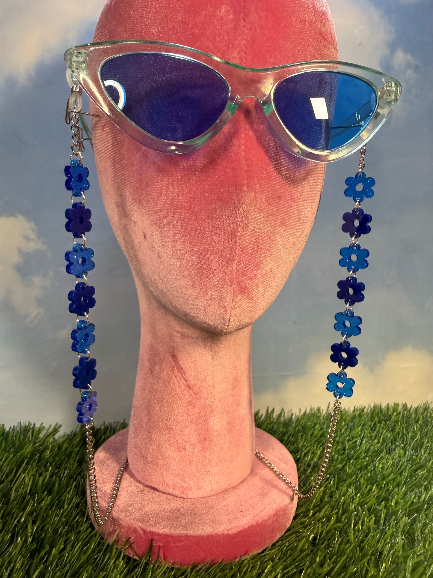 Dark Blue Flower Sunglasses Chain
