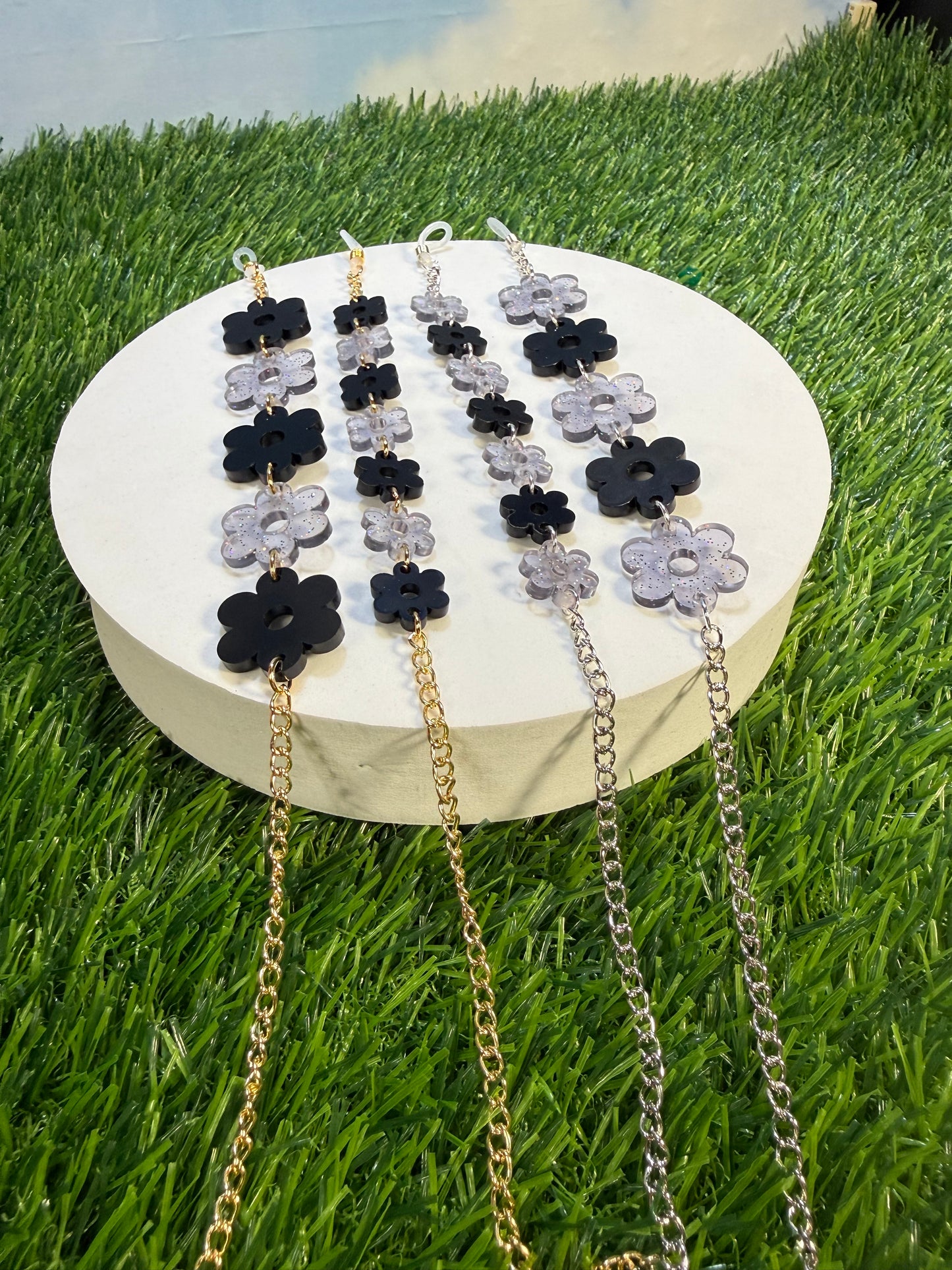 Black Flower Sunglasses Chain