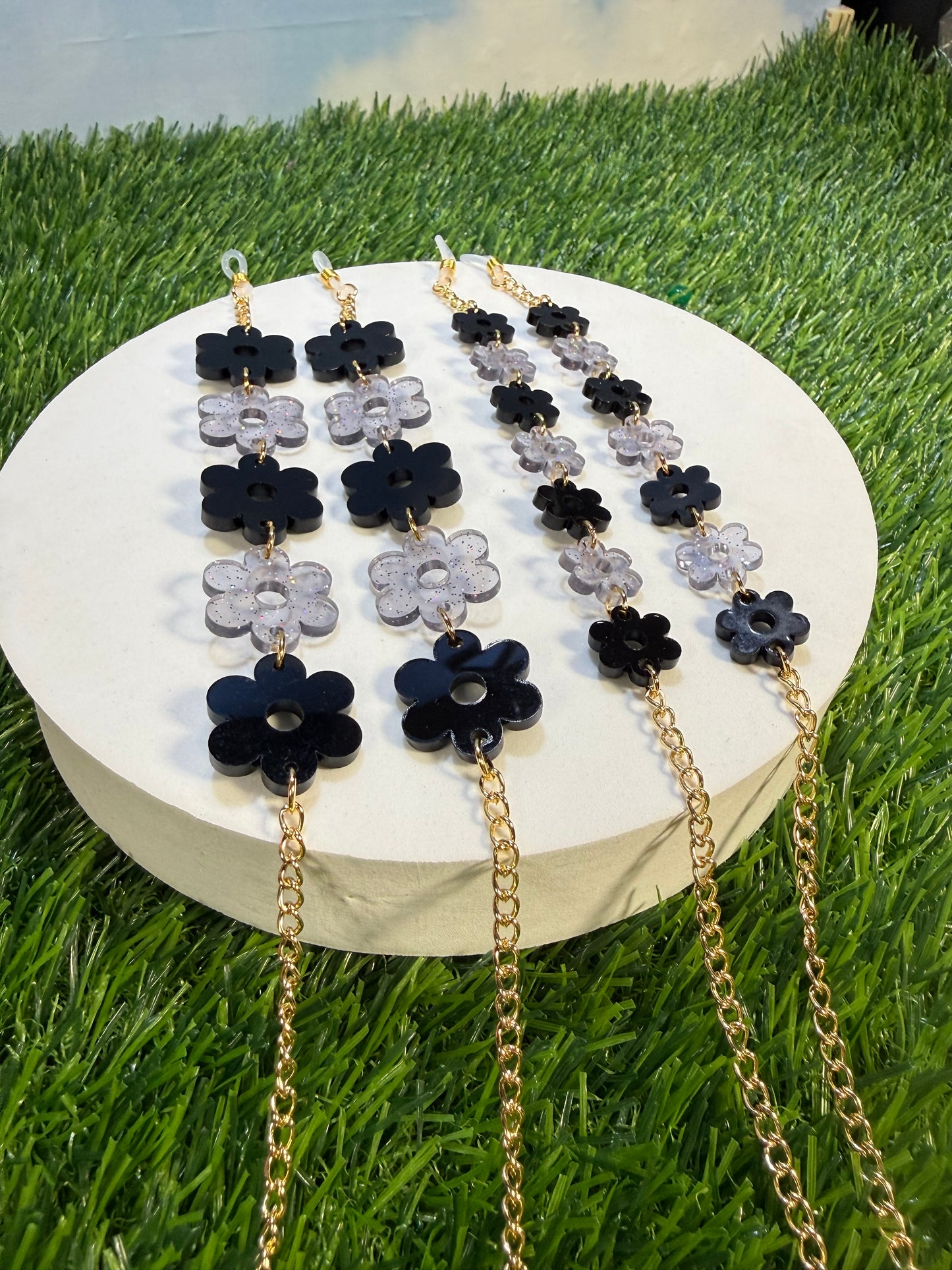 Black Flower Sunglasses Chain