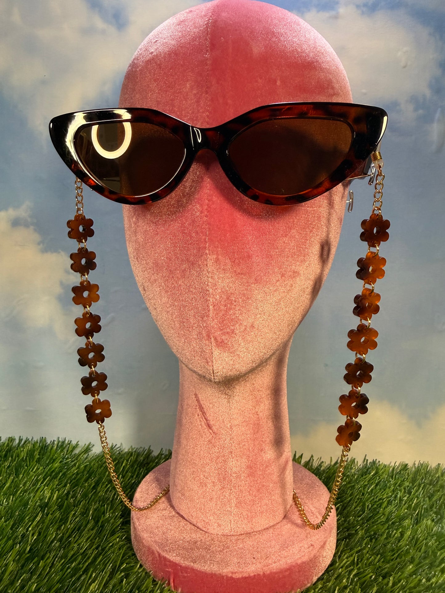 Tortoise Shell Flower Sunglasses Chain