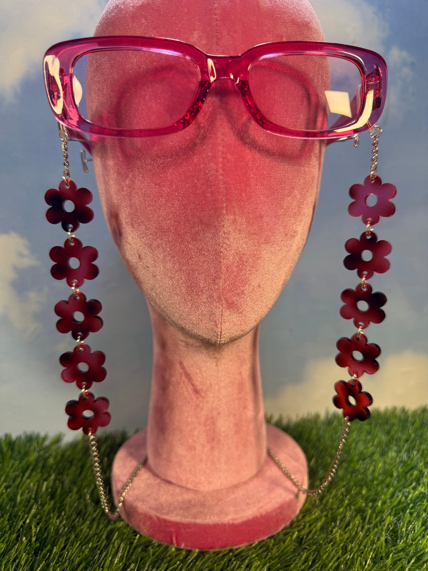 Pink Tortoise Shell Flower Sunglasses Chain