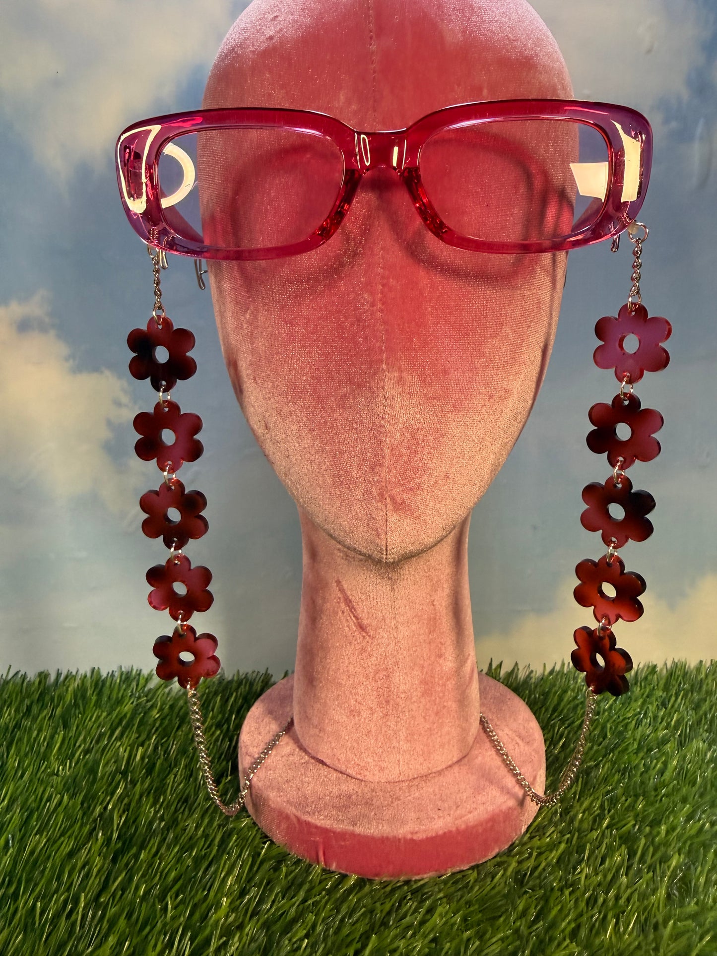 Pink Tortoise Shell Flower Sunglasses Chain