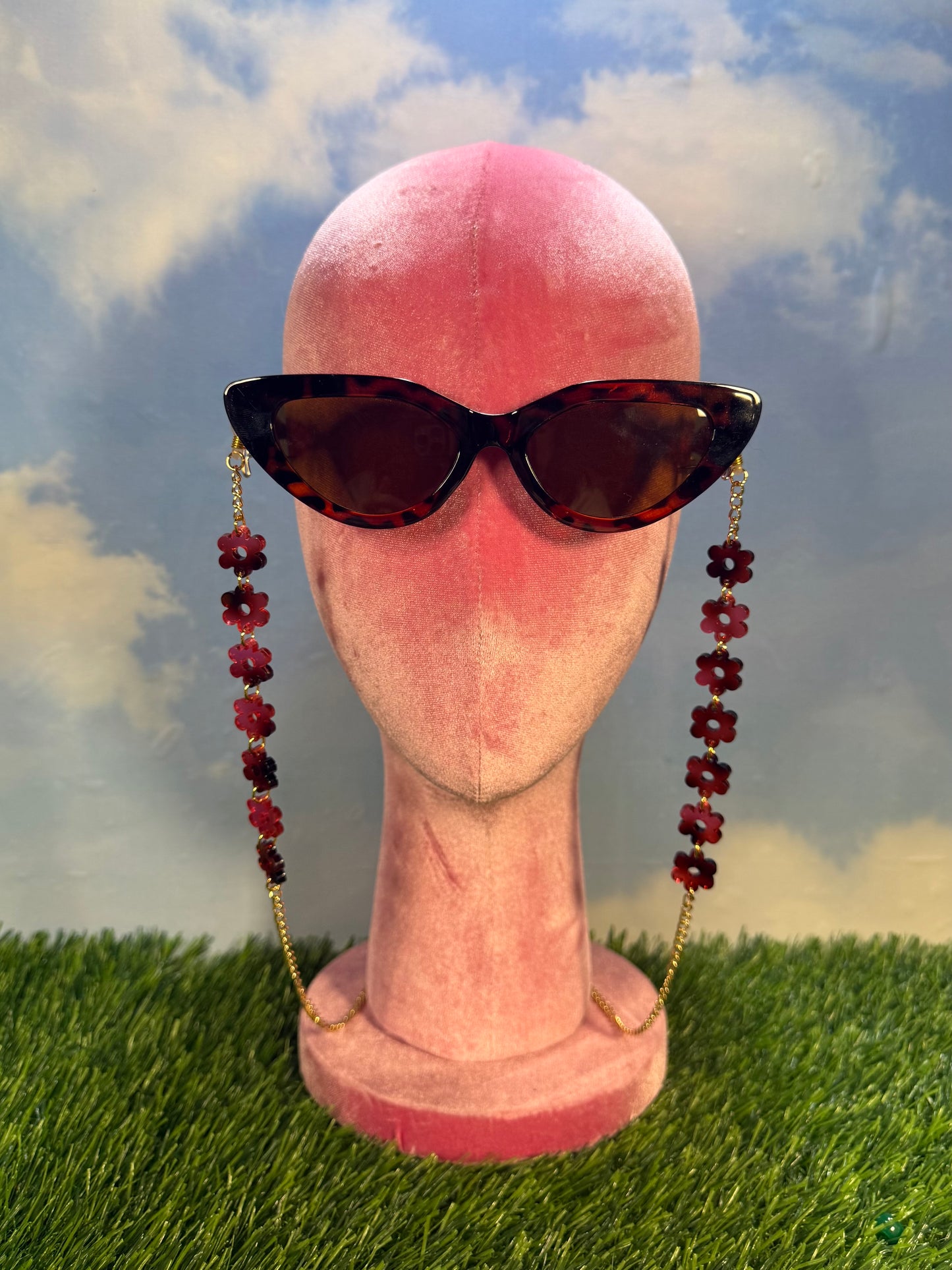 Pink Tortoise Shell Flower Sunglasses Chain