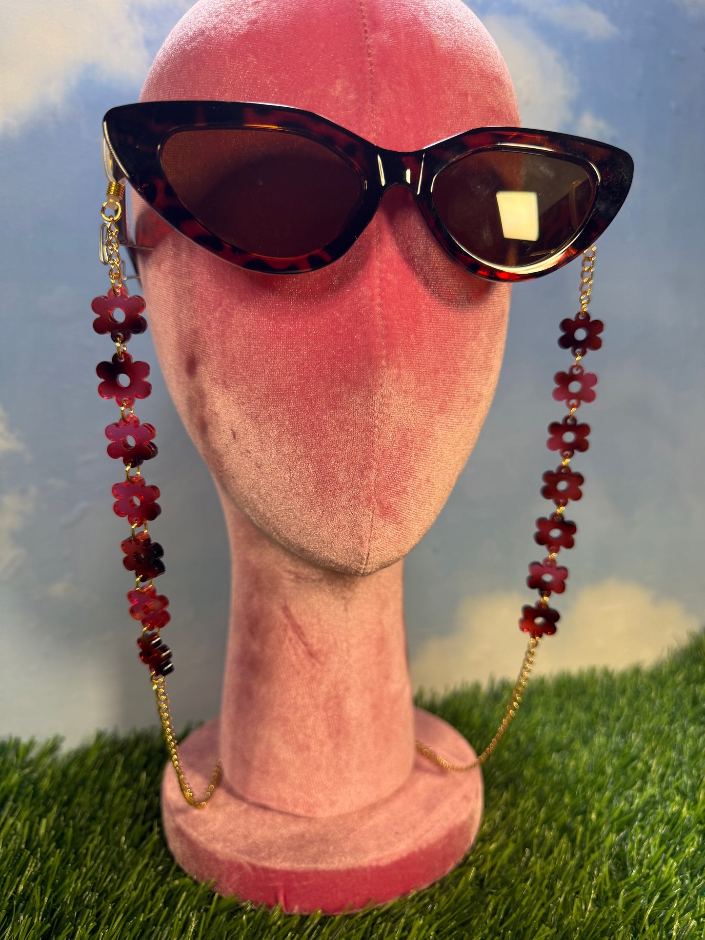 Pink Tortoise Shell Flower Sunglasses Chain