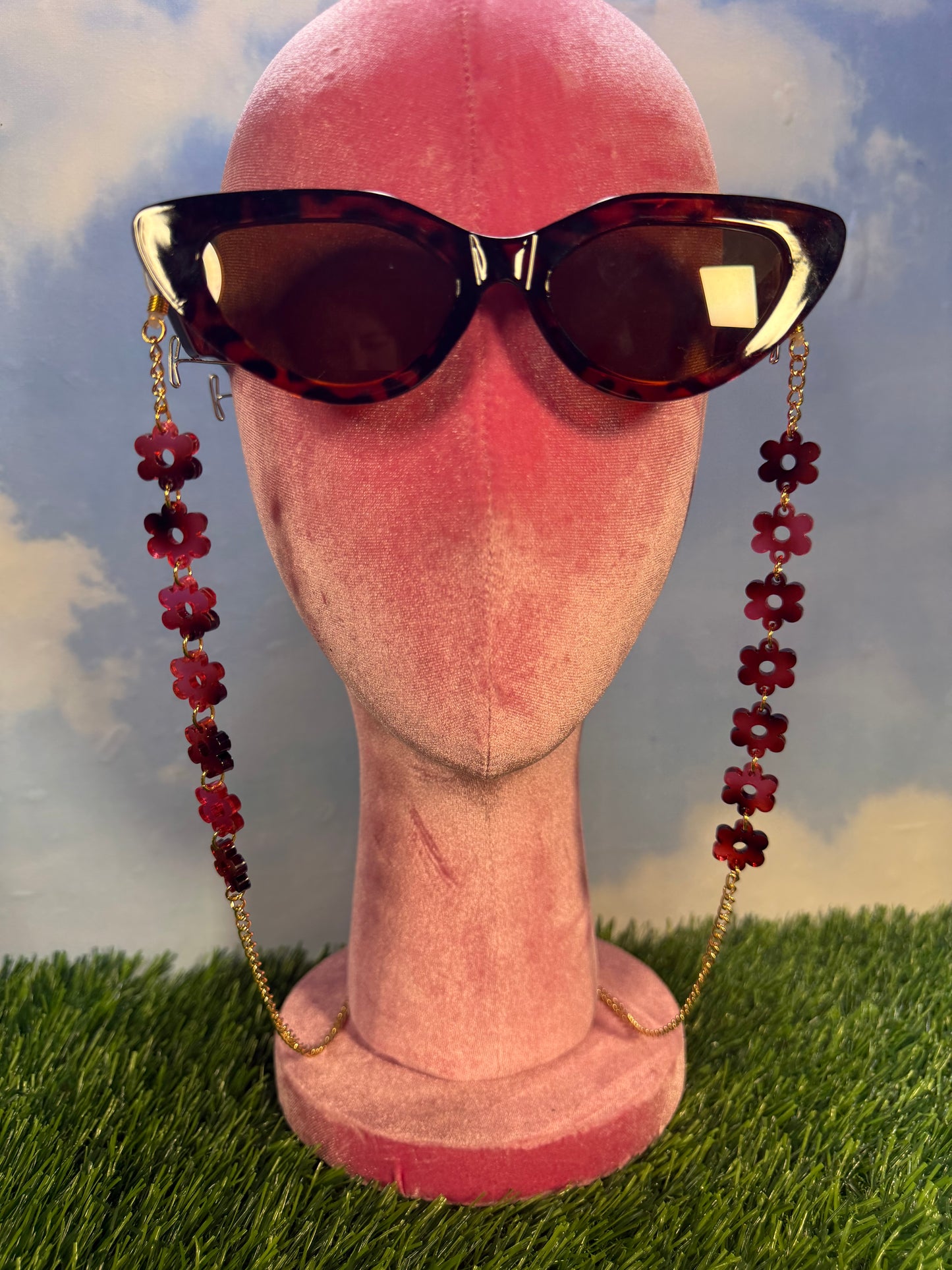 Pink Tortoise Shell Flower Sunglasses Chain