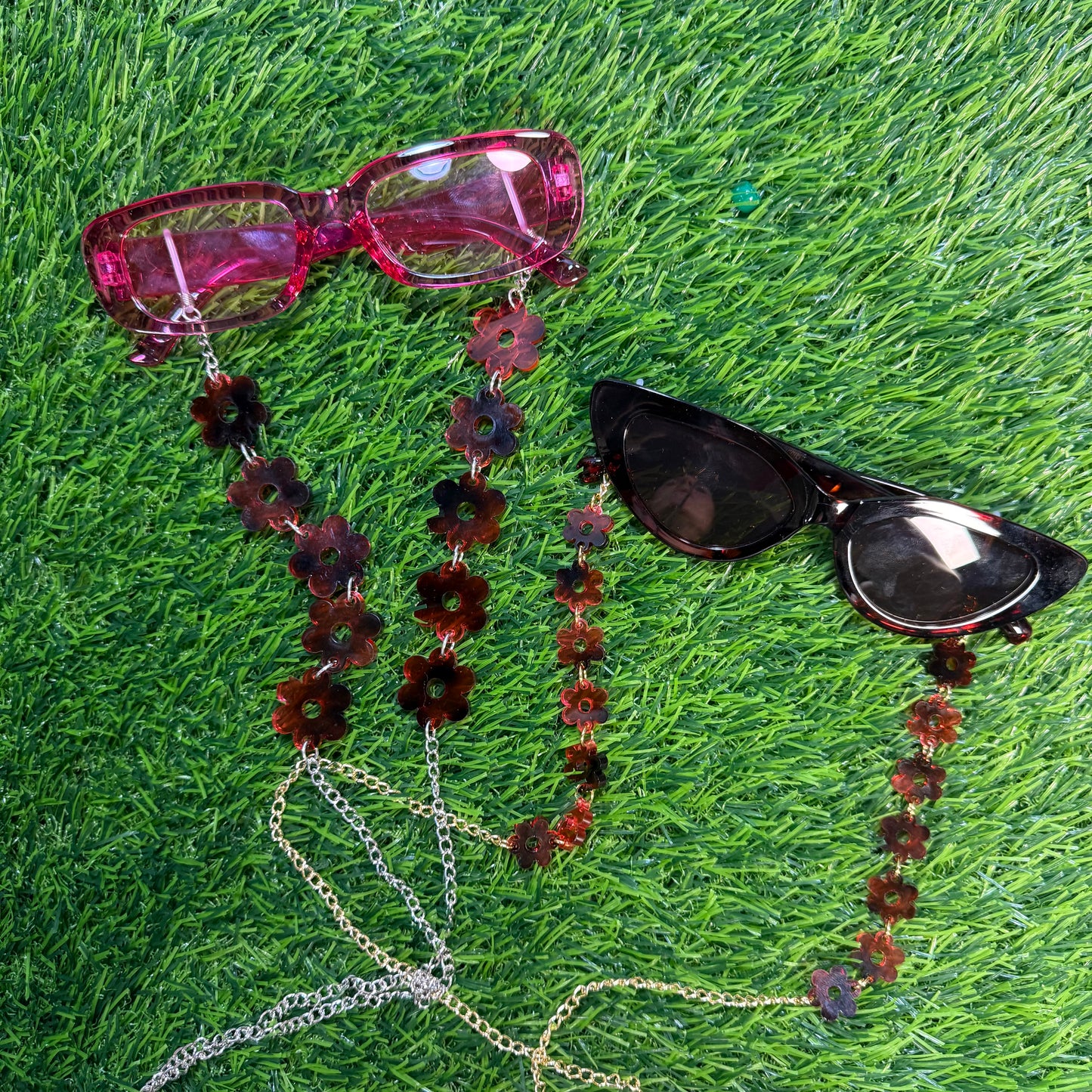 Pink Tortoise Shell Flower Sunglasses Chain