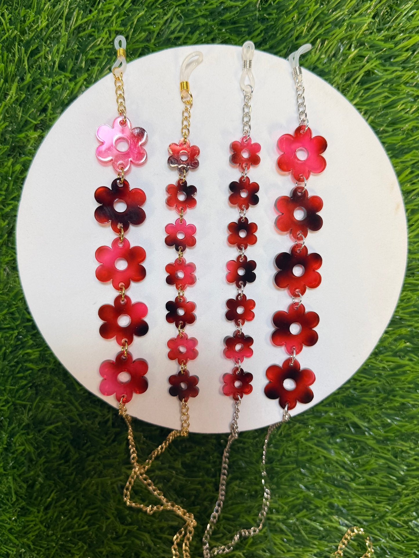 Pink Tortoise Shell Flower Sunglasses Chain