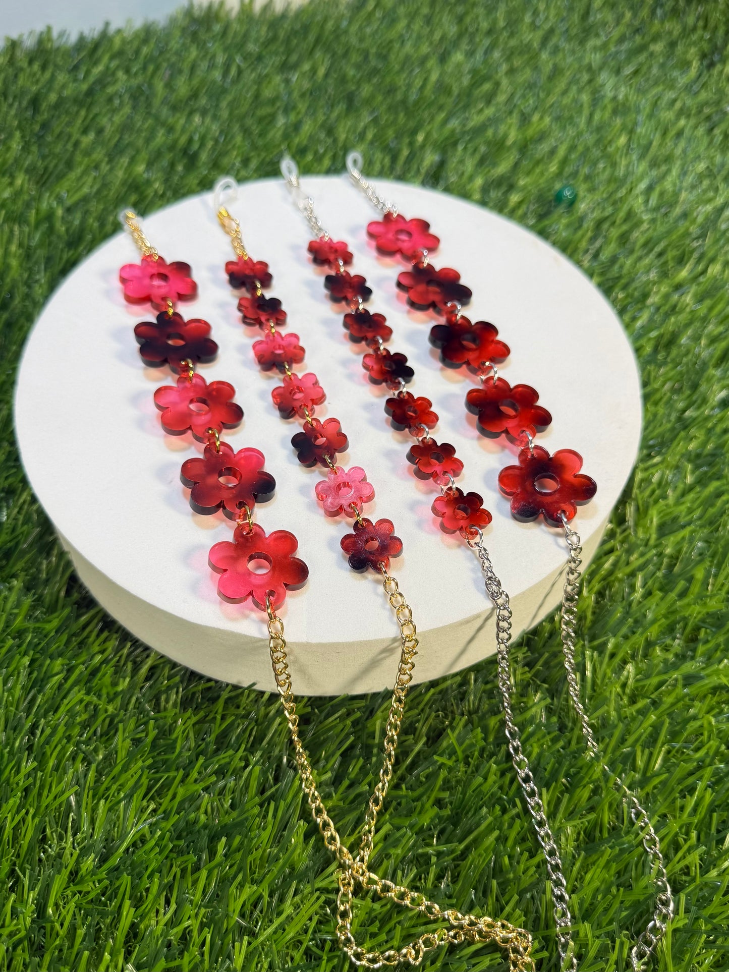 Pink Tortoise Shell Flower Sunglasses Chain