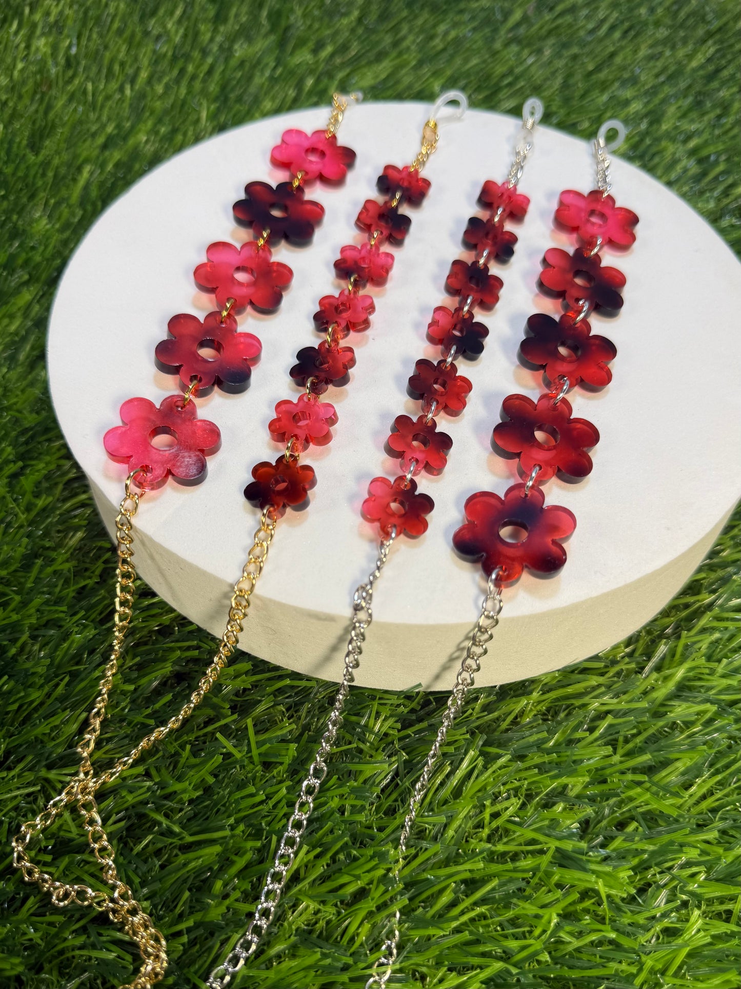 Pink Tortoise Shell Flower Sunglasses Chain