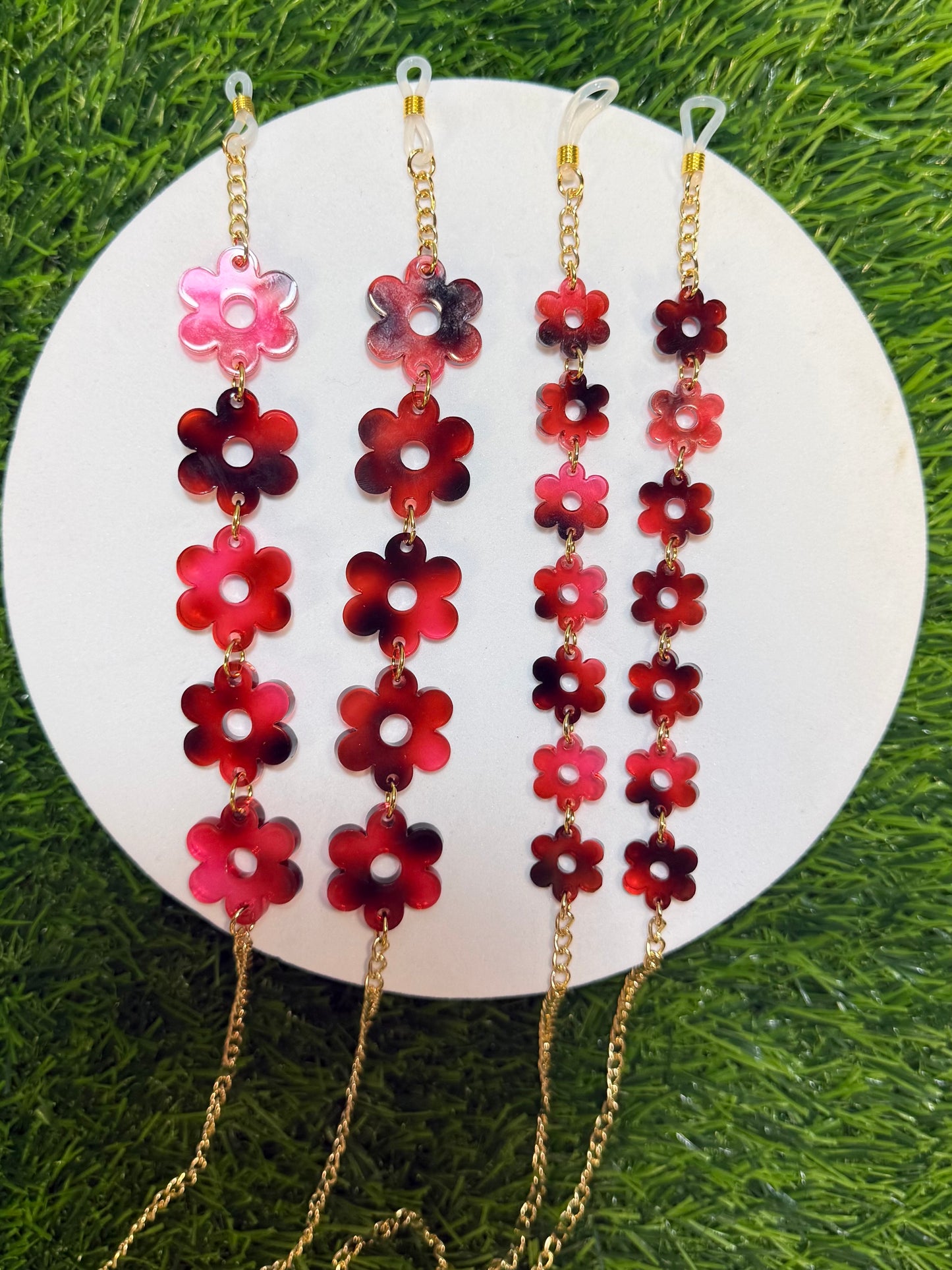 Pink Tortoise Shell Flower Sunglasses Chain