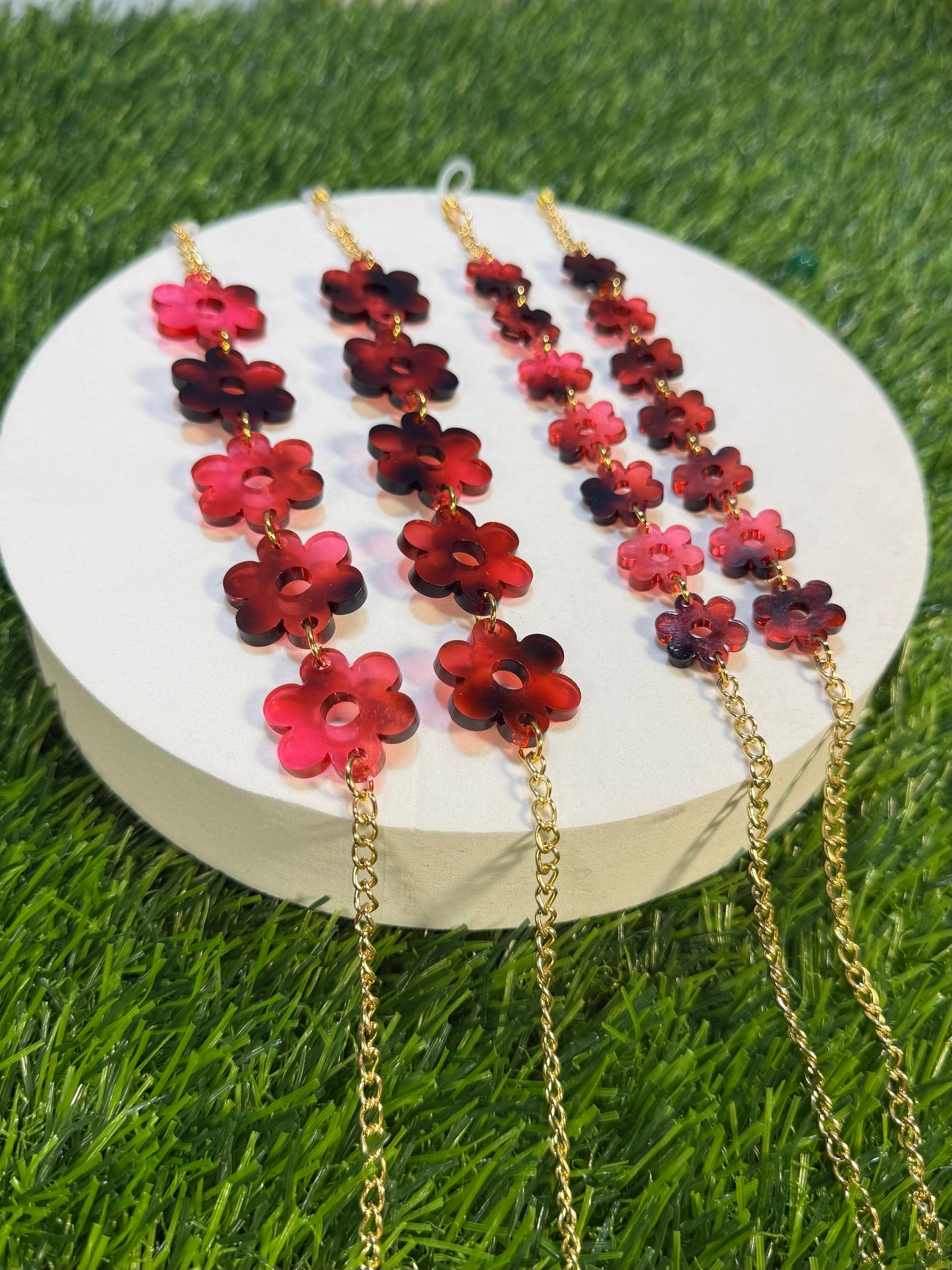 Pink Tortoise Shell Flower Sunglasses Chain