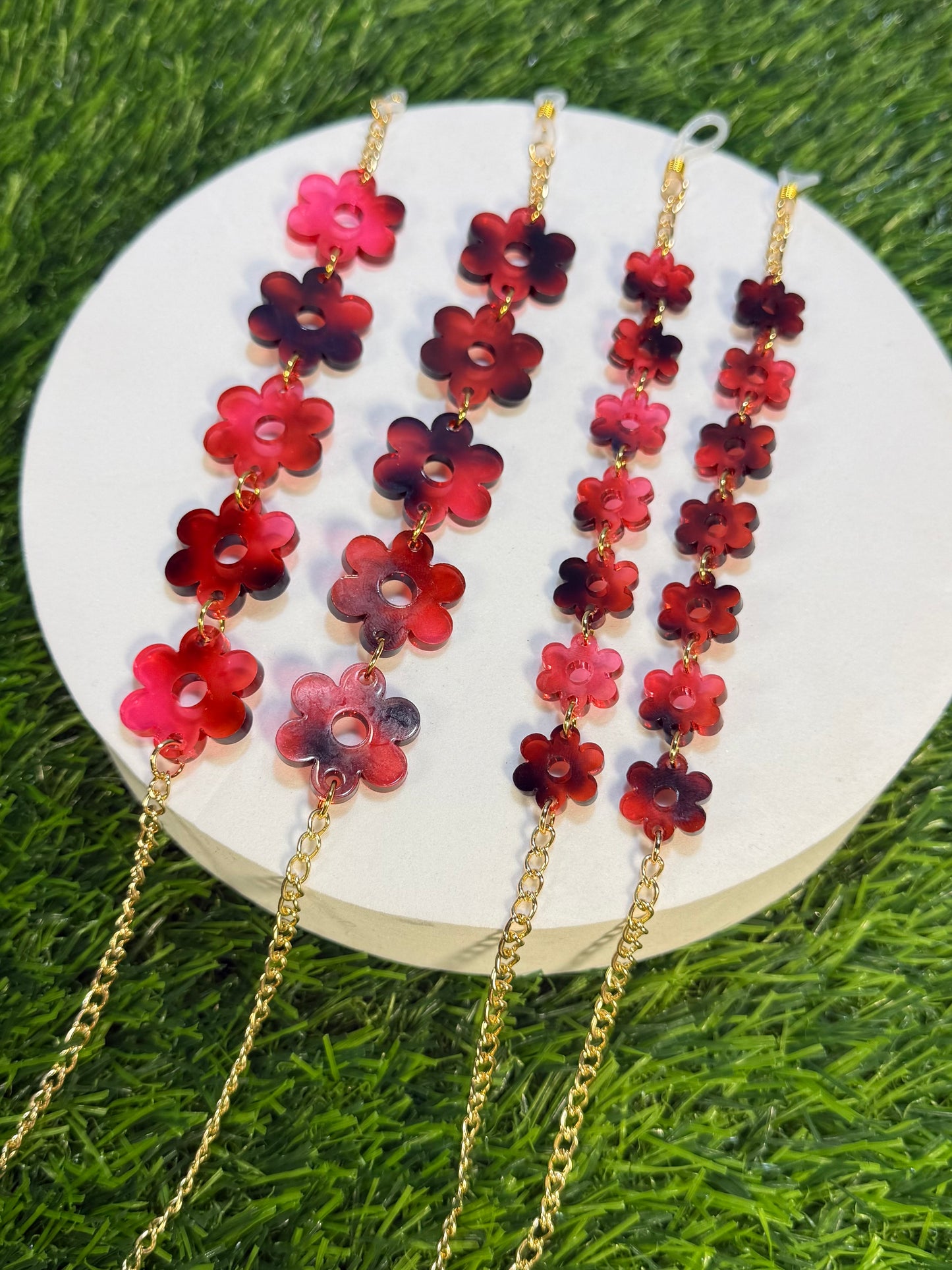 Pink Tortoise Shell Flower Sunglasses Chain