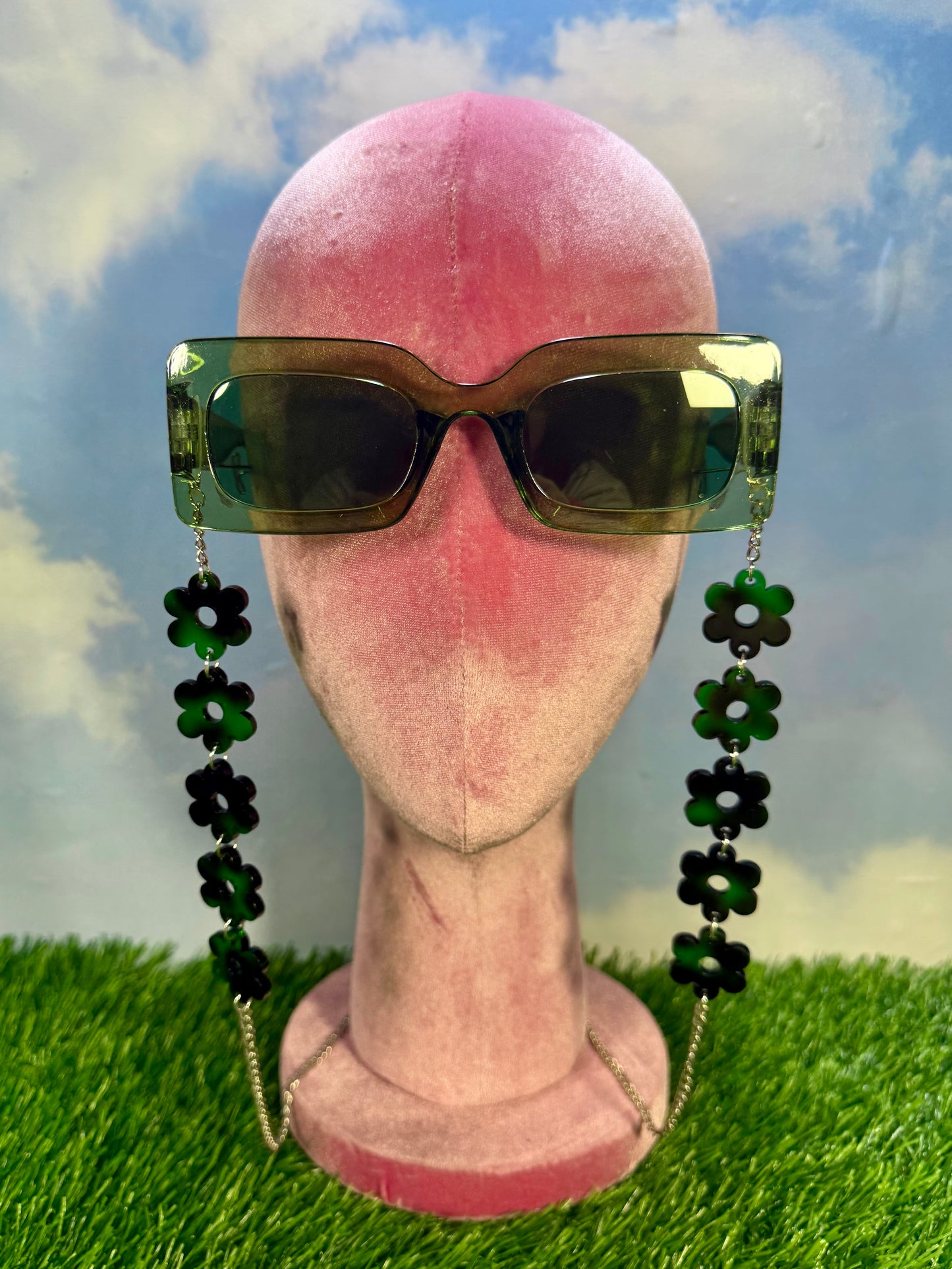 Green Tortoise Shell Flower Sunglasses Chain