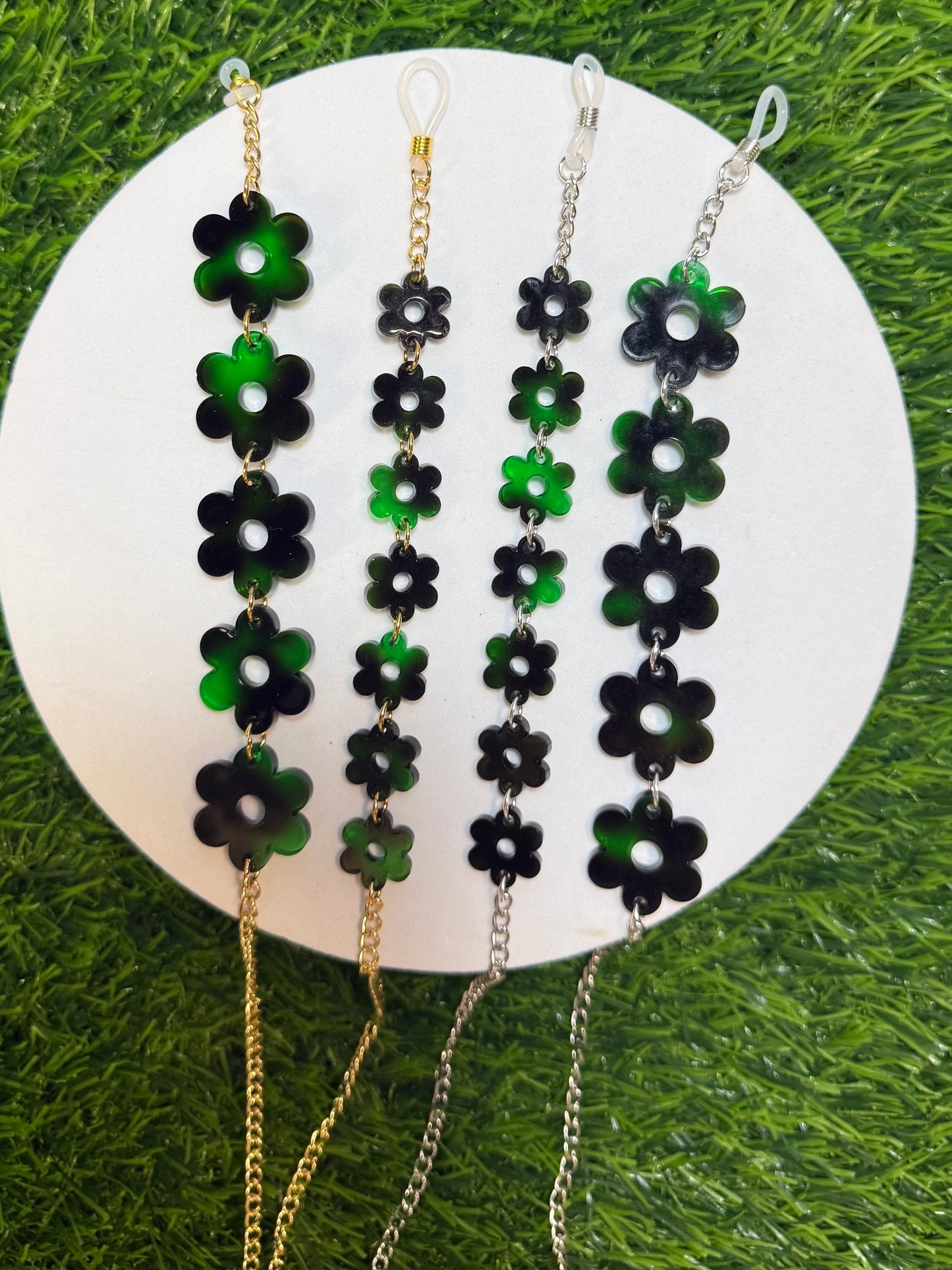 Green Tortoise Shell Flower Sunglasses Chain