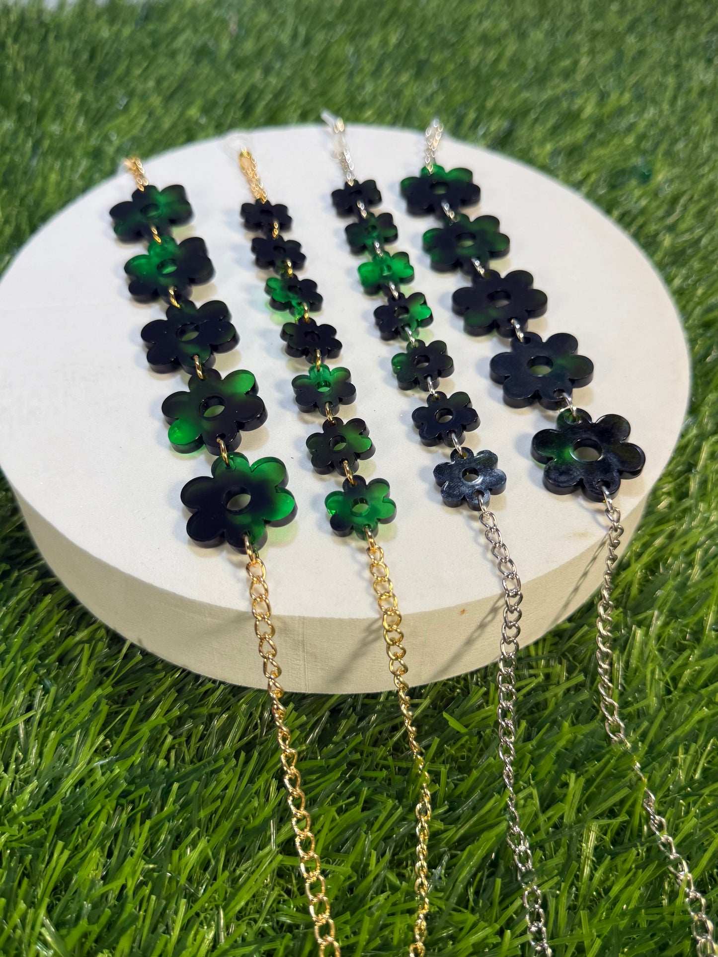 Green Tortoise Shell Flower Sunglasses Chain