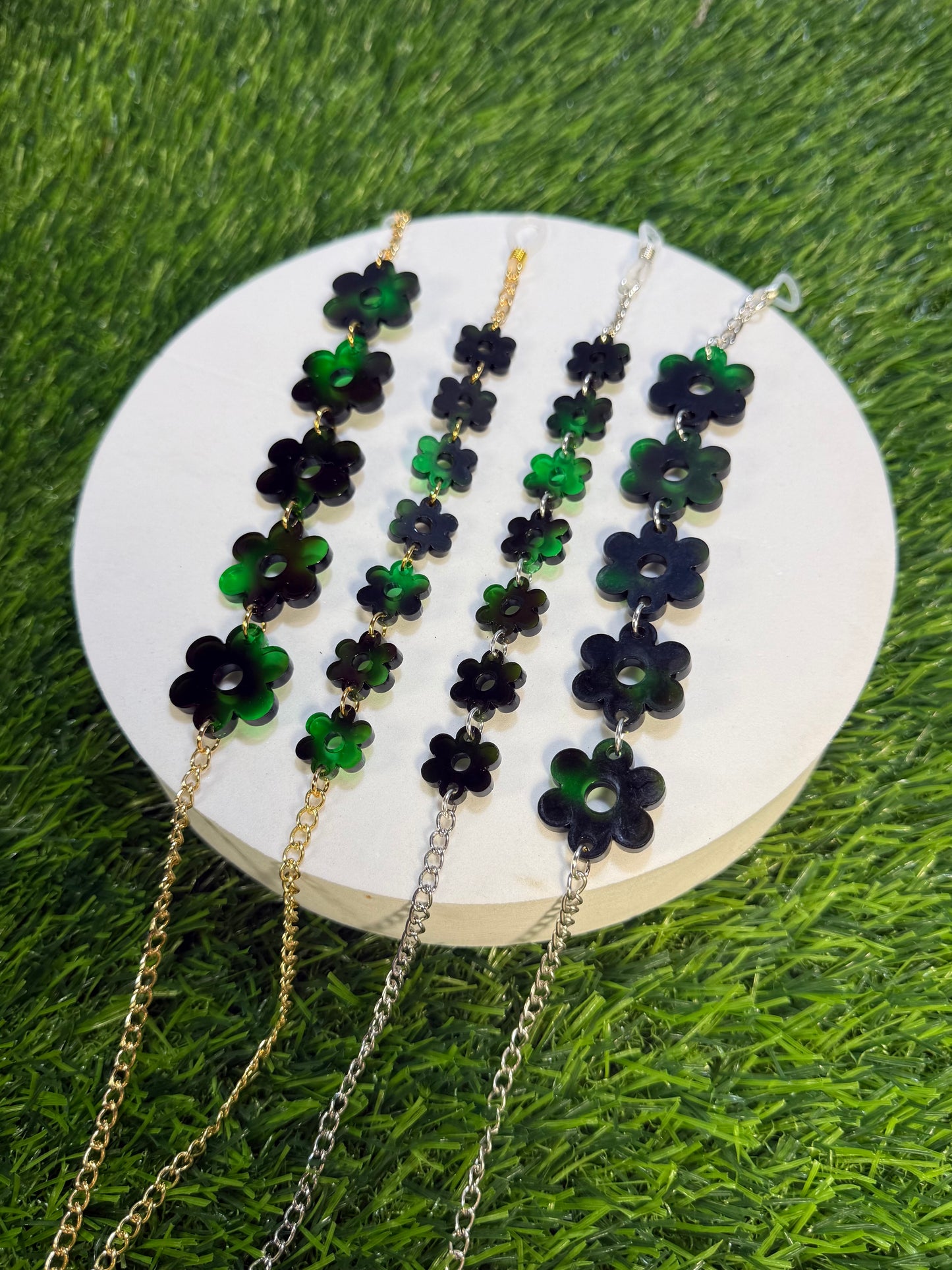 Green Tortoise Shell Flower Sunglasses Chain