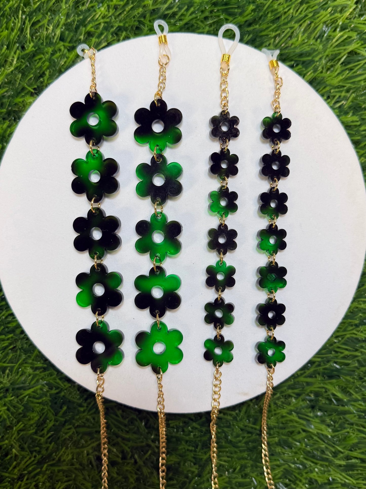 Green Tortoise Shell Flower Sunglasses Chain