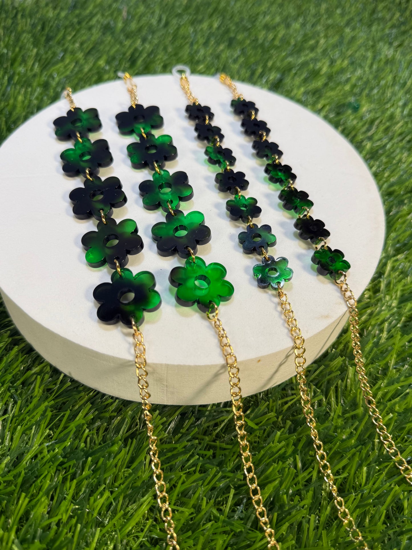 Green Tortoise Shell Flower Sunglasses Chain