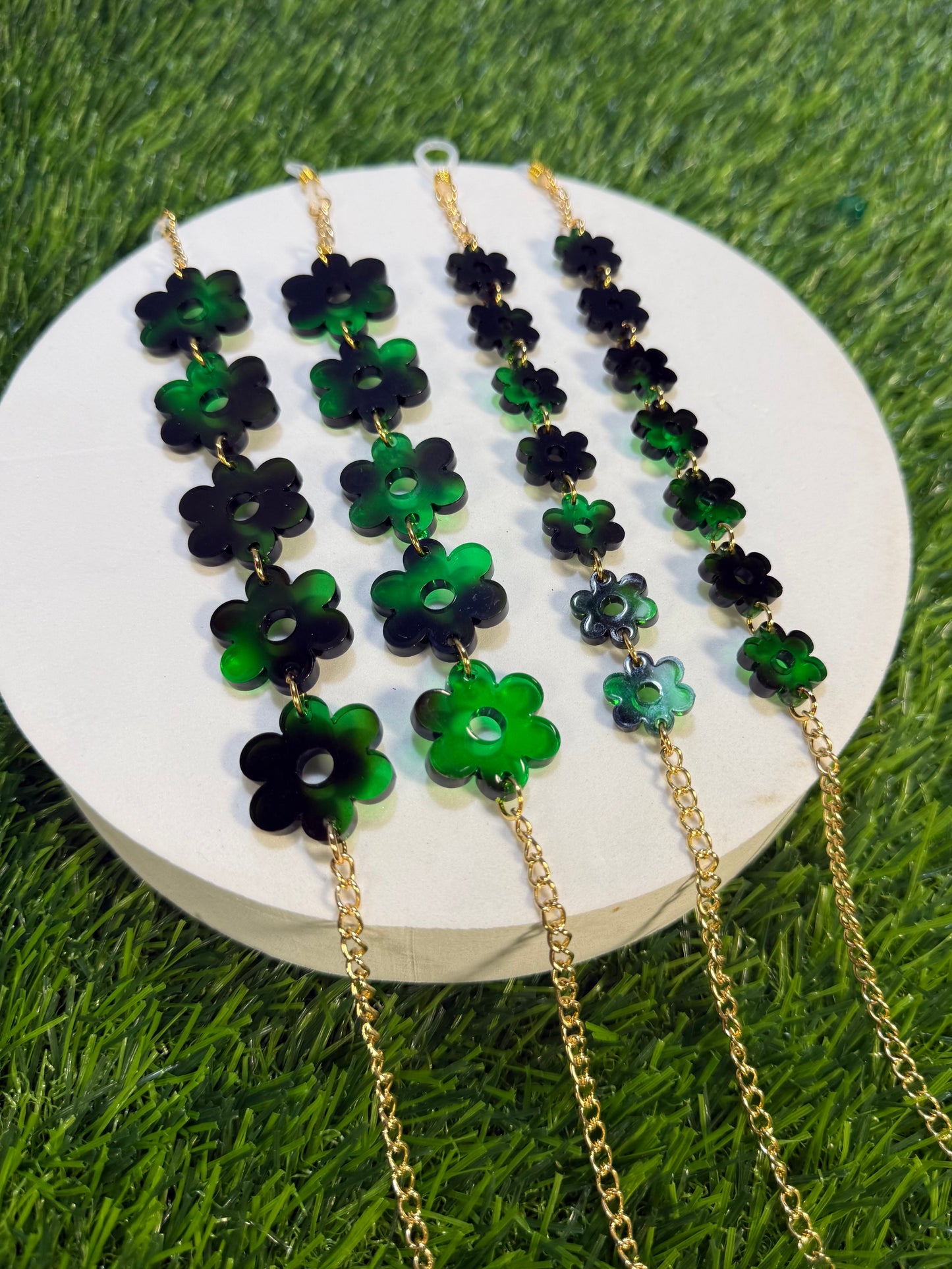 Green Tortoise Shell Flower Sunglasses Chain