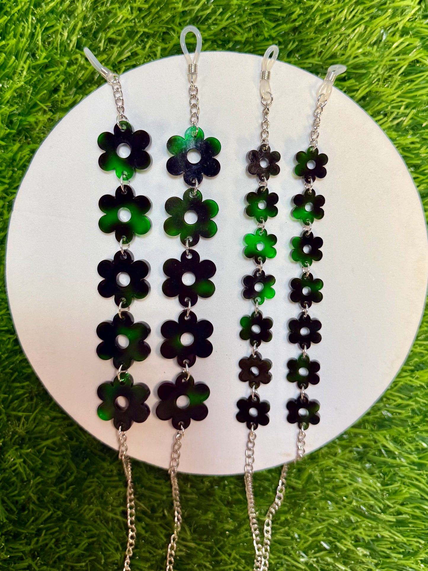 Green Tortoise Shell Flower Sunglasses Chain