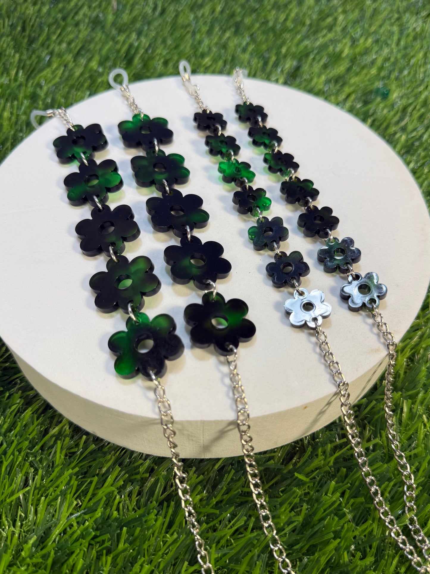 Green Tortoise Shell Flower Sunglasses Chain