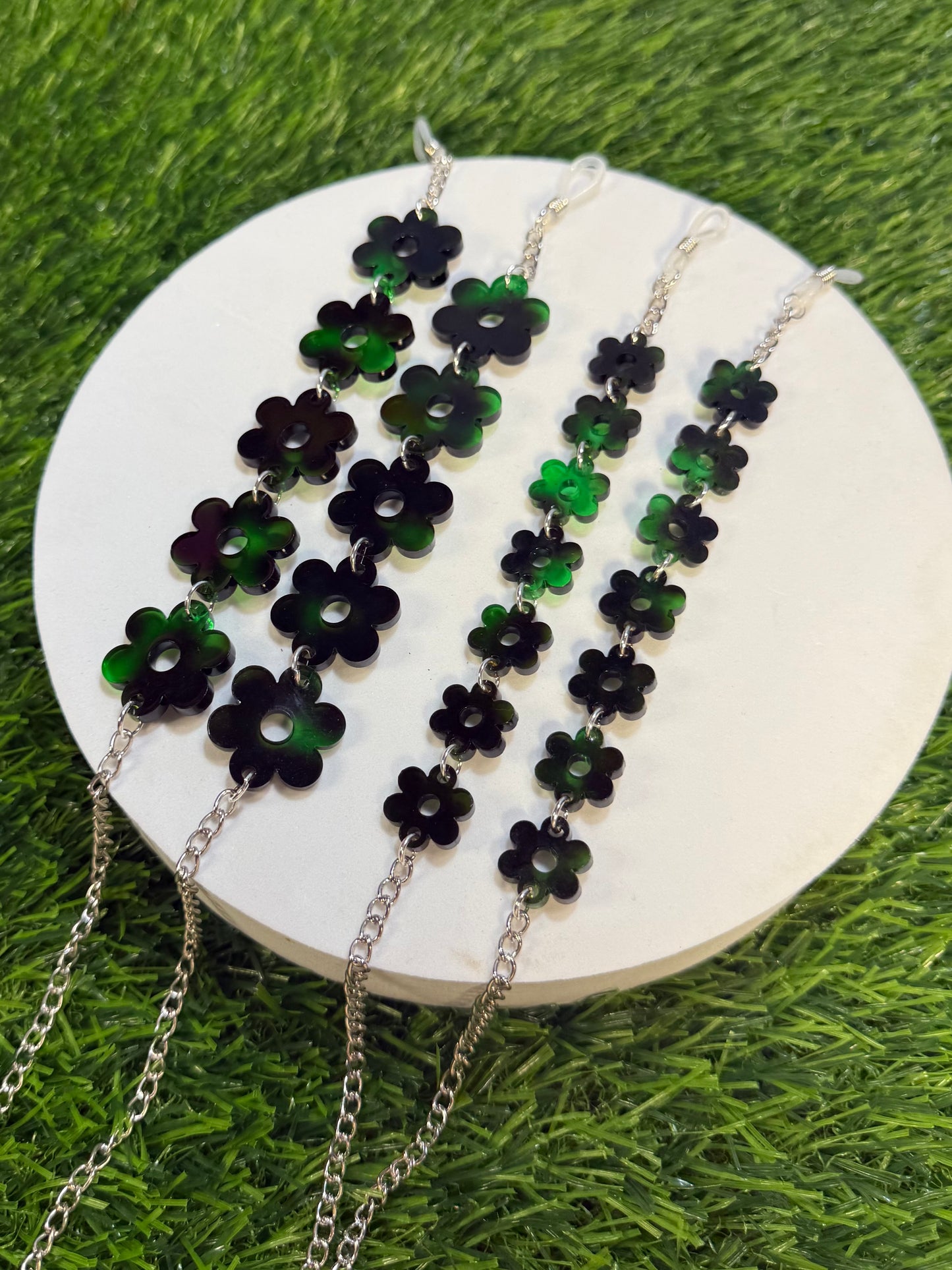 Green Tortoise Shell Flower Sunglasses Chain