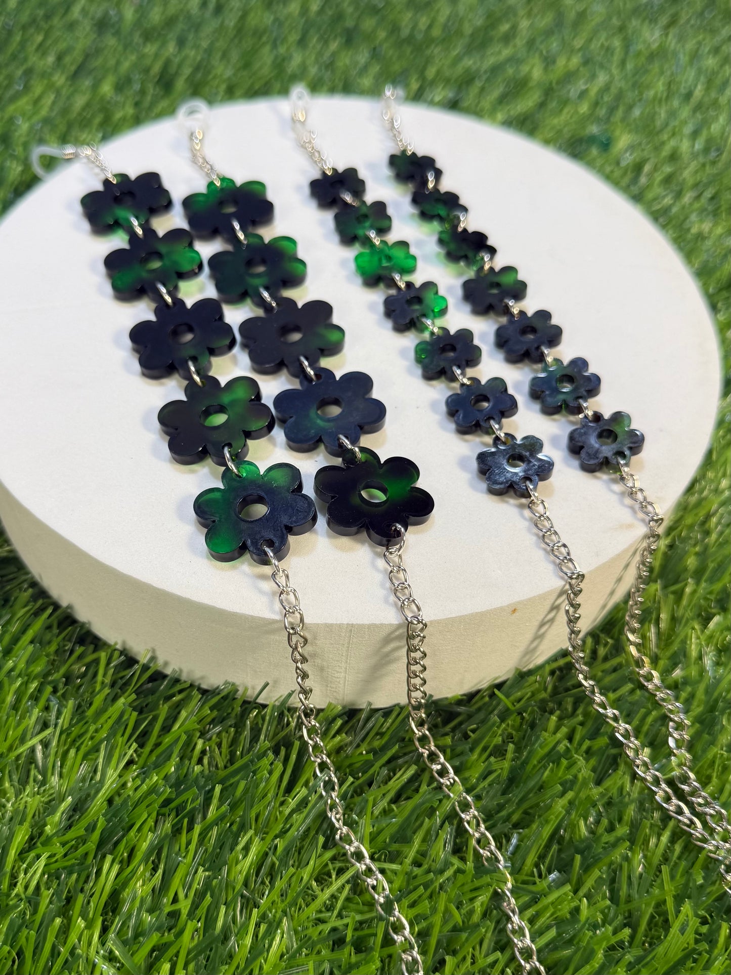 Green Tortoise Shell Flower Sunglasses Chain