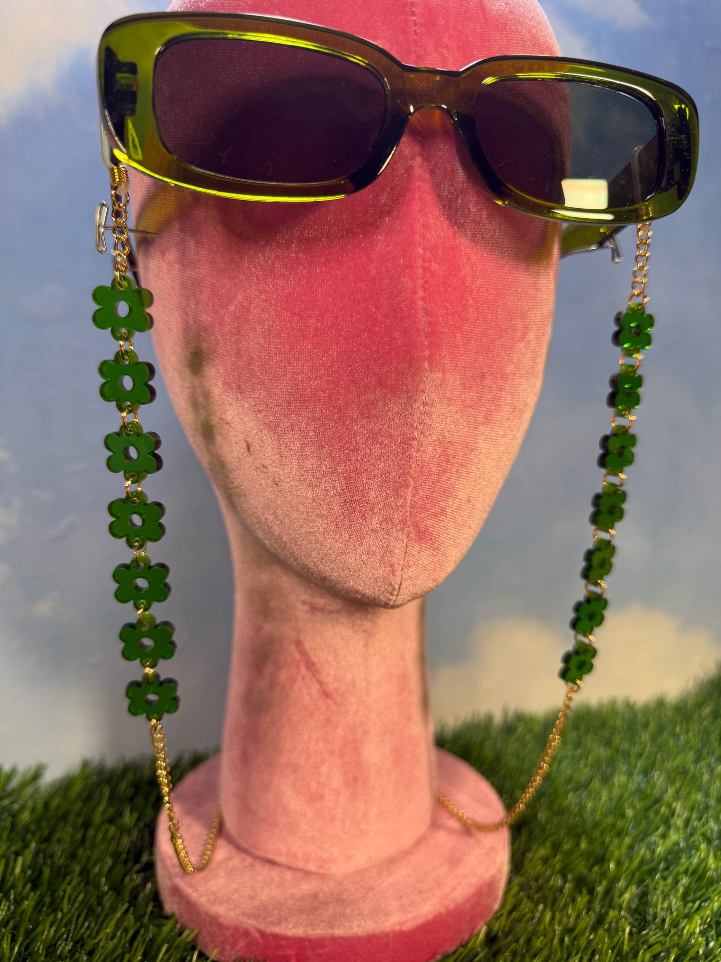 Dark Green Flower Sunglasses Chain