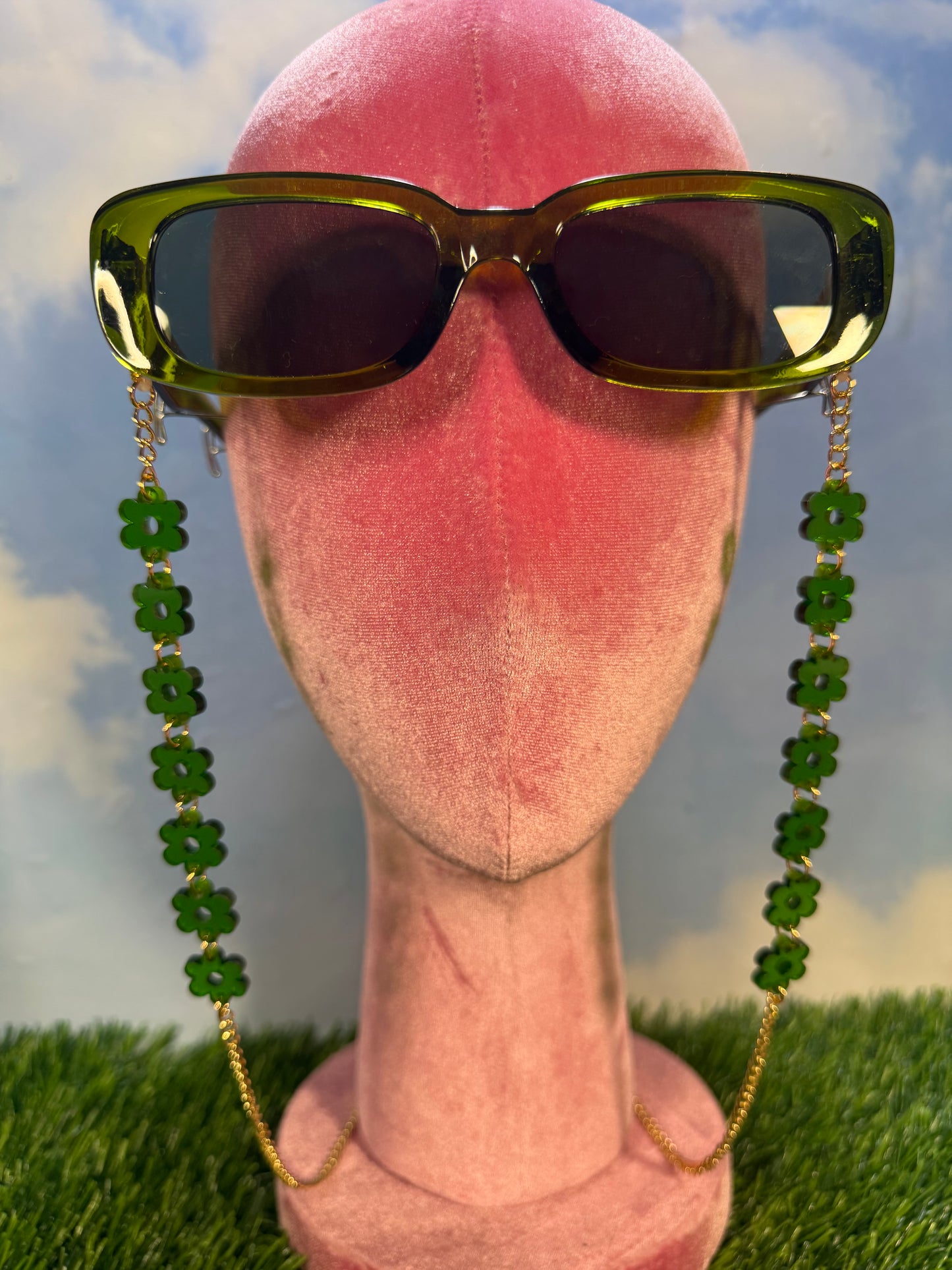 Dark Green Flower Sunglasses Chain