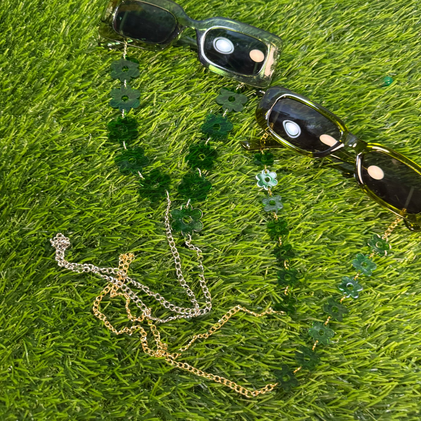 Dark Green Flower Sunglasses Chain