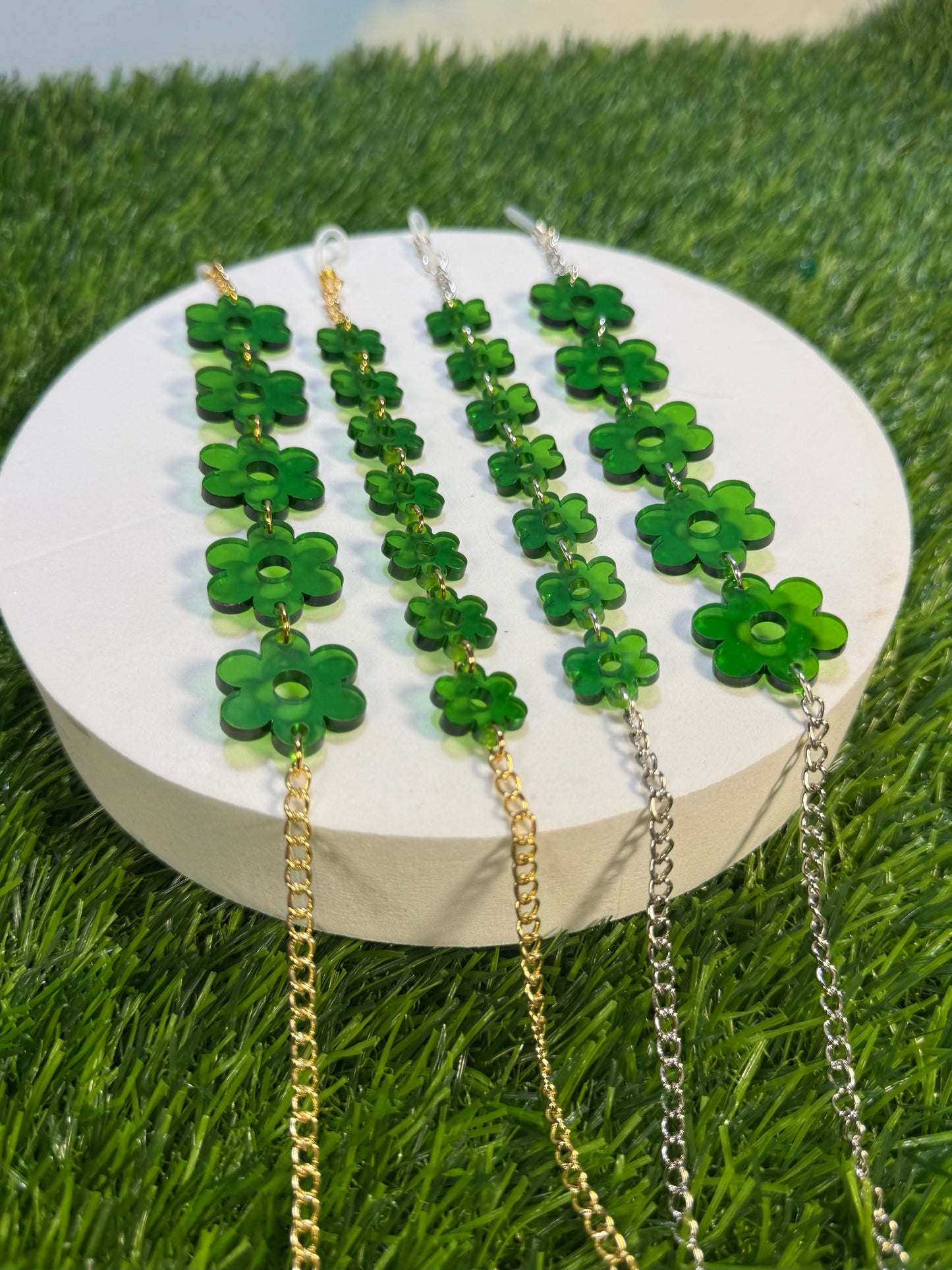 Dark Green Flower Sunglasses Chain