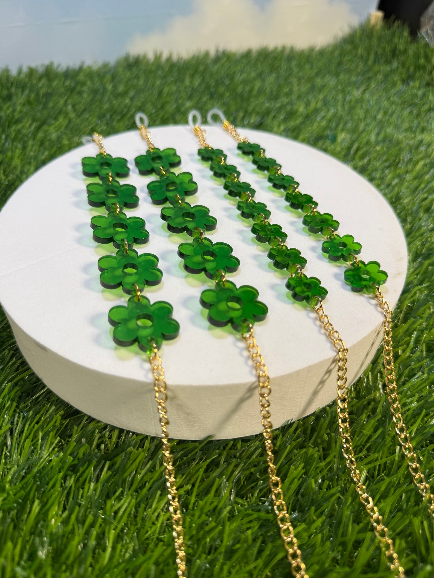 Dark Green Flower Sunglasses Chain