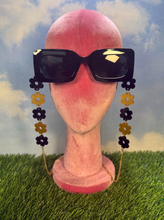 Black and Gold Flower Sunglasses Chain