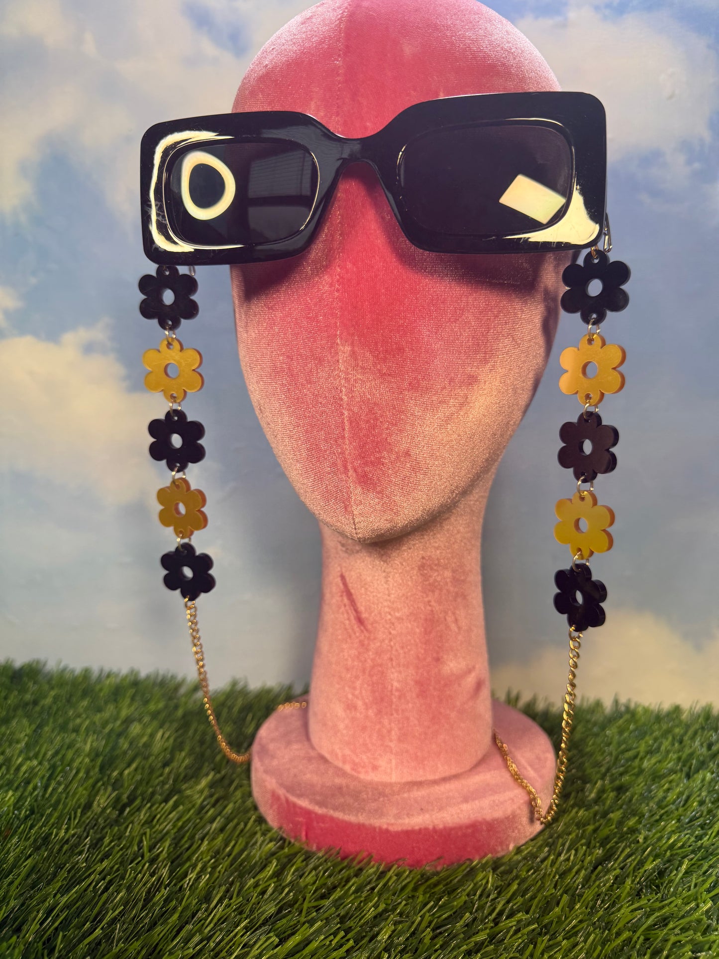 Black and Gold Flower Sunglasses Chain